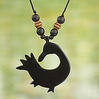 Wood pendant necklace, 'Adinkra Sankofa' - Adinkra Sankofa Bird Wood Pendant Necklace from Ghana