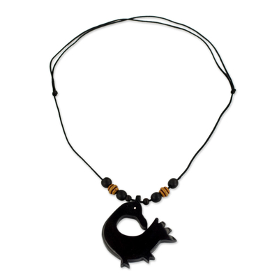 Halskette mit Holzanhänger, 'Adinkra Sankofa'. - Adinkra Sankofa Vogel-Holzanhänger-Halskette aus Ghana
