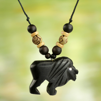 Wood pendant necklace, Mighty Lion