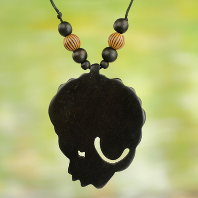 Wood pendant necklace, 'Mama Africa' - Mama Africa Jewelry Pendant Necklace in Hand Carved Wood