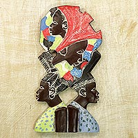 Panel en relieve de madera, 'Mujeres en unidad' - Sese Wood Panel en relieve de mujeres africanas de Ghana