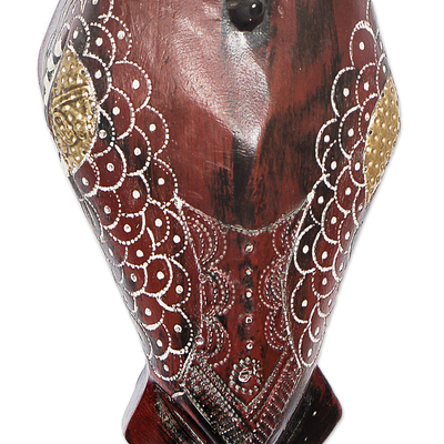 African wood mask, 'Zebra Head' - Artisan Crafted Wood and Aluminum African Zebra Mask