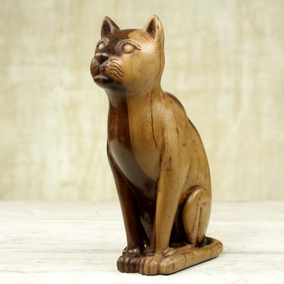 Escultura en madera de ébano - Escultura de gato de madera de ébano tallada a mano de Ghana
