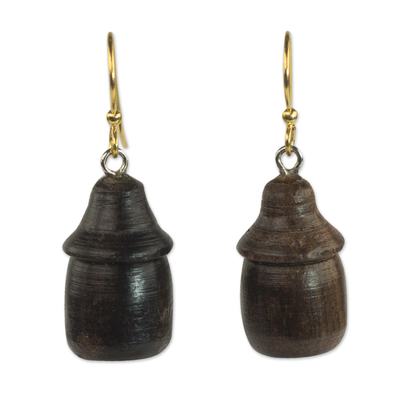 Handcrafted Sese Wood Hut-Shaped Earrings from Ghana