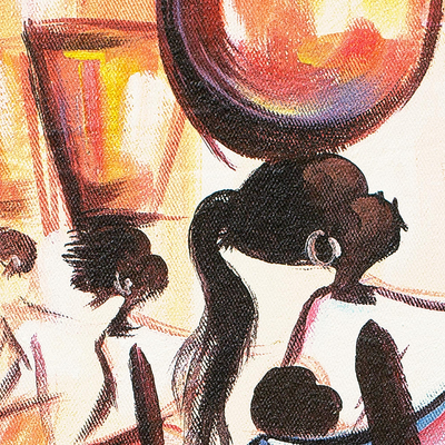 Eine echte Mutter – Signierte expressionistische Malerei von ghanaischen Müttern bei der Arbeit