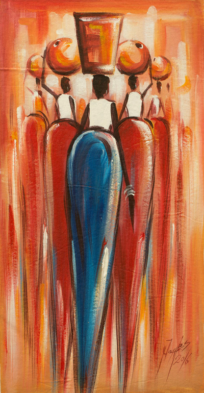 'Bibiani Market' - Signed Expressionist Painting of Market Women from Ghana