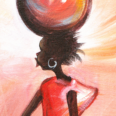Dynamische Dame'. - Signiertes expressionistisches Gemälde einer Dorffrau in Rosa