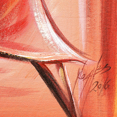 'Dynamic Lady' - Cuadro expresionista firmado de una mujer del pueblo vestida de rosa