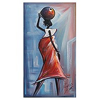 'Good Morning' - Signed Art Expressionist Painting of a Woman from Ghana