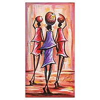 'Train Up a Child' - Signed Art Expressionist Painting Ghanaian Women with Pots