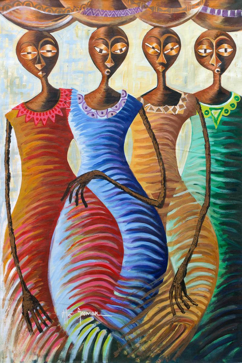 Expressionism African Expressionist African Painting of Ghanaian Market Women - Women with ...