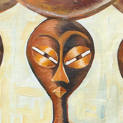 Frauen mit Kalebassen. - Expressionistische afrikanische Malerei von ghanaischen Marktfrauen