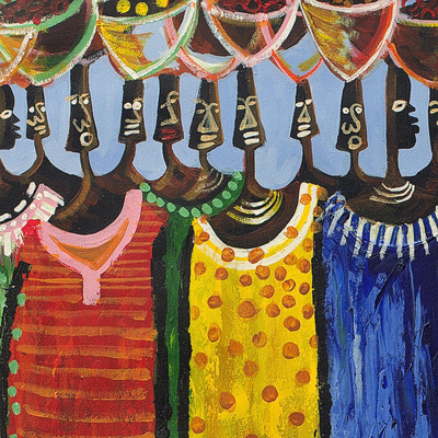 'Sellers' - Multicolored Signed Freestyle Painting of Ghanaian Women
