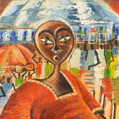 'Oranges' - Signed Expressionist Painting of Woman at Ghanaian Market