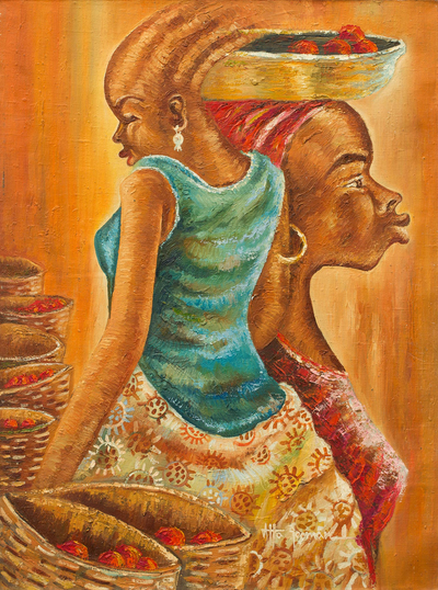 Tomaten - Gezeichnetes expressionistisches Gemälde einer Frau mit Tomaten