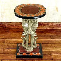 Cedar wood accent table, 'Savannah Elephants'