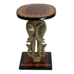 Cedar wood accent table, 'Savannah Elephants' - Cedar Wood Accent Table with Sculpted Elephants from Ghana