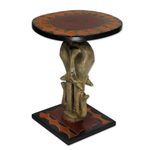 Cedar wood accent table, 'Savannah Elephants' - Cedar Wood Accent Table with Sculpted Elephants from Ghana