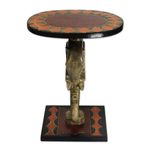 Cedar wood accent table, 'Savannah Elephants' - Cedar Wood Accent Table with Sculpted Elephants from Ghana