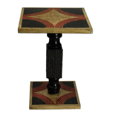 Cedar wood end table, 'Blooming Light' - Hand Crafted Cedar Wood Black and Beige End Table from Ghana