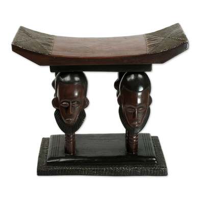 Handmade Ghanaian Cedar Wood Throne Stool With Faces