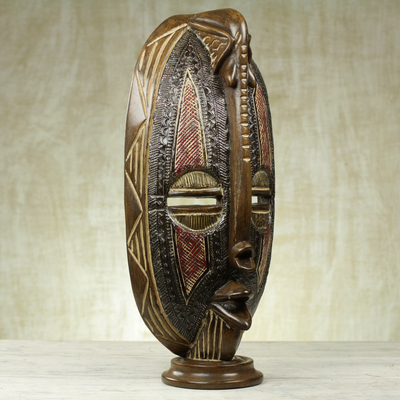 Afrikanische Holzmaske - Original afrikanische Tischmaske mit Elefanten-Akzent