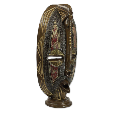 African wood mask, 'Elephant Memory' - Original African Table Top Mask with Elephant Accent