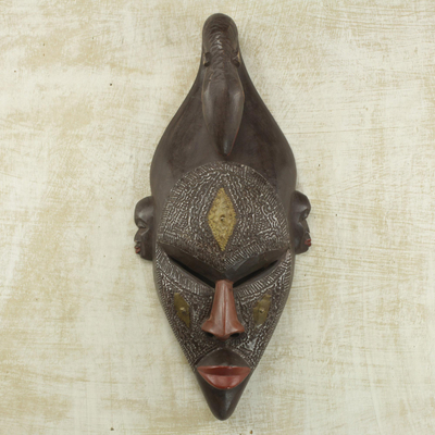 Máscara de madera africana - Réplica de máscara de madera de Ghana hecha a mano de Young Bambara Man