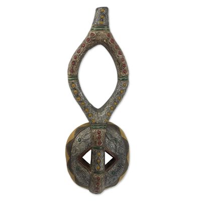 African wall sculpture, 'Classical Guitar' - African Guitar Wood and Aluminum Wall Sculpture