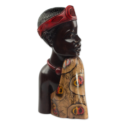 Wood sculpture, 'Profile of a King' - Carved Sese Wood Sculpture of an African Man from Ghana