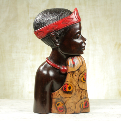 Wood sculpture, 'Profile of a King' - Carved Sese Wood Sculpture of an African Man from Ghana