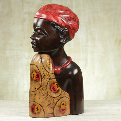 Wood sculpture, 'Profile of a Queen' - Carved Sese Wood Sculpture of an African Woman from Ghana