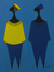 'French People' - Pintura cubista firmada en tono azul de dos personas de Ghana