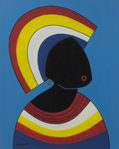 Multicolored Cubist Painting of a French Woman from Ghana