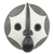 Afrikanische Holzmaske, 'Stellarer Blick - Wandmaske aus afrikanischem Holz und Aluminium in Schwarz und Weiß