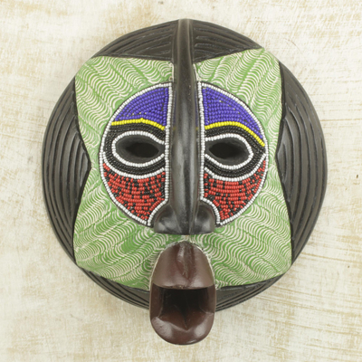 African beaded wood mask, Star Watcher