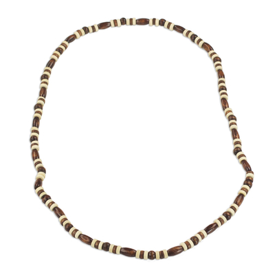 Wood beaded necklace, 'Ahobrasie Virtue' - Hand Crafted Sese Wood Beaded Necklace by Ghanaian Artisans