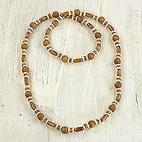 Wood beaded necklace, 'Adipa Joy' - Hand Crafted Sese Wood Beaded Necklace by Ghanaian Artisans