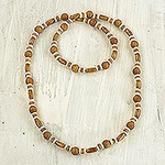 Hand Crafted Sese Wood Beaded Necklace by Ghanaian Artisans, 'Adipa Joy'