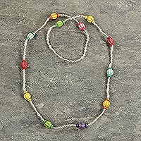 Collar de cuentas de vidrio reciclado - Collar con cuentas de vidrio reciclado multicolor de Ghana