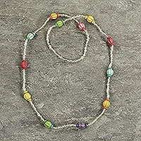 Recycled glass beaded necklace, 'Casual Colors' - Multicolored Recycled Glass Beaded Necklace from Ghana