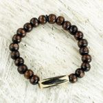 Wood and bone beaded stretch bracelet, 'Wonderful Atinka Pa' - Sese Wood and Bone Beaded Bracelet by Ghanaian Artisans