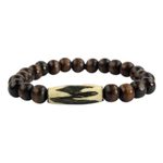 Wood and bone beaded stretch bracelet, 'Wonderful Atinka Pa' - Sese Wood and Bone Beaded Bracelet by Ghanaian Artisans