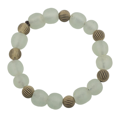 Recycled glass beaded stretch bracelet, 'Sedinam Beads' - Recycled Glass and Acrylic Beaded Bracelet in Earth Tones