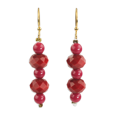 Recycled Plastic Dangle Earrings in Red and Pink from Ghana