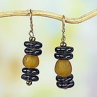 Recycled glass bead dangle earrings, 'Unforgettable Love'