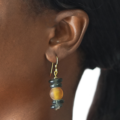 Recycled glass bead dangle earrings, 'Unforgettable Love' - Recycled Glass Bead Dangle Earrings by Ghanaian Artisans