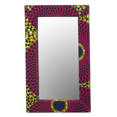 Cotton and Sese Wood Mirror in Deep Rose and Gold from Ghana