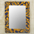 Cotton and wood wall mirror, 'Lapis Vines' - Ghanaian Cotton and Sese Wood Mirror in Daffodil and Lapis (image 2) thumbail