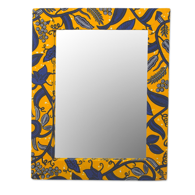 Ghanaian Cotton and Sese Wood Mirror in Daffodil and Lapis